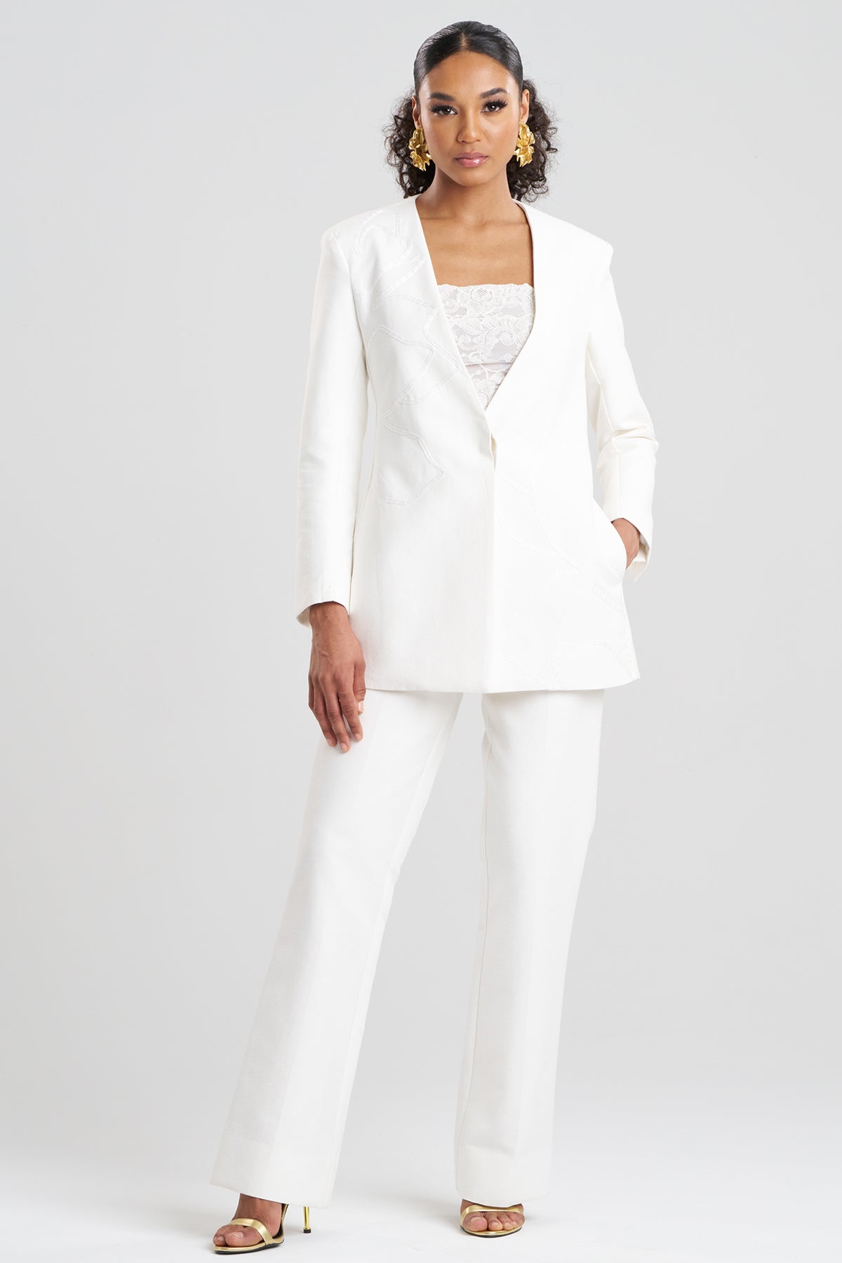 Canvas Cotton Embroidered Jacket White Natori