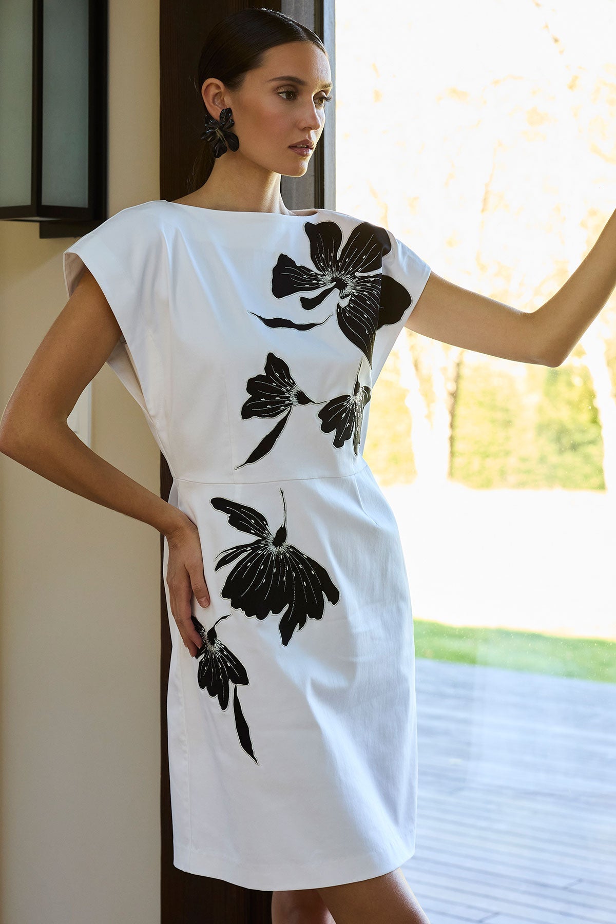 Cotton Chino Embroidered Mini Dress White Natori