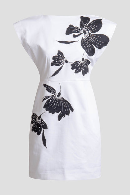 Cotton Chino Embroidered Mini Dress White Natori