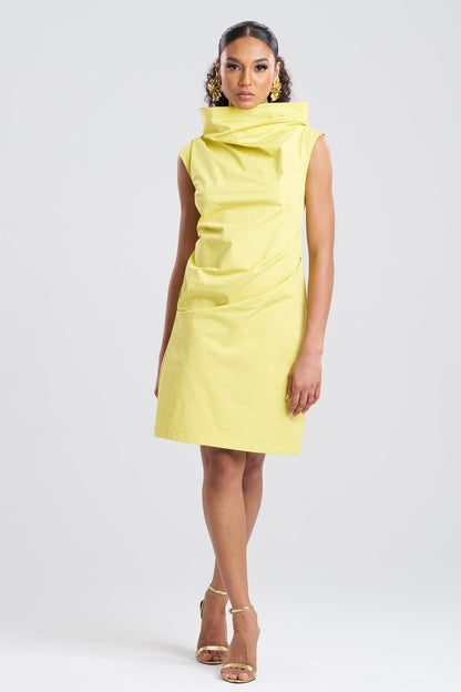 Tech Cotton Taffeta Asymmetric Funnel Neck Dress Lemon Natori