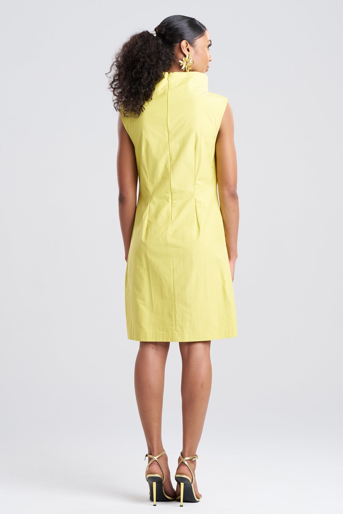 Tech Cotton Taffeta Asymmetric Funnel Neck Dress Lemon Natori