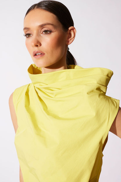 Tech Cotton Taffeta Asymmetric Funnel Neck Dress Lemon Natori