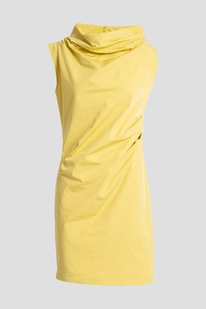 Tech Cotton Taffeta Asymmetric Funnel Neck Dress Lemon Natori
