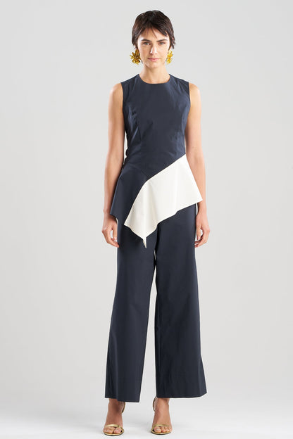 Color Block Tech Cotton Taffeta Asymmetric Top Black/White Natori