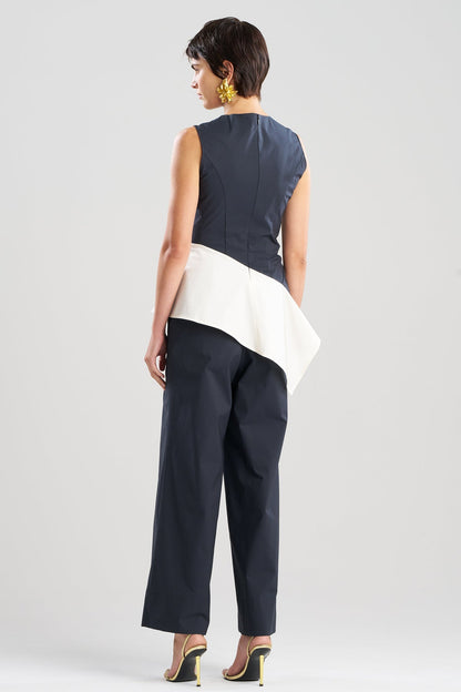 Color Block Tech Cotton Taffeta Asymmetric Top Black/White Natori