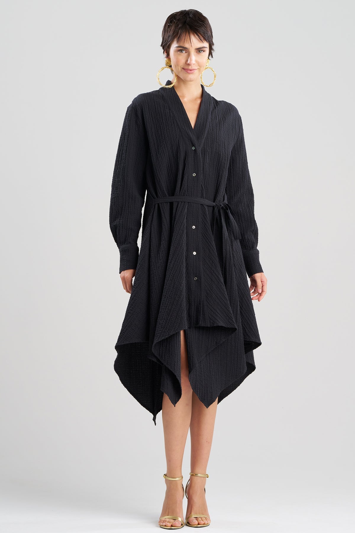 Matelassé Cotton Handkerchief Dress Black Natori