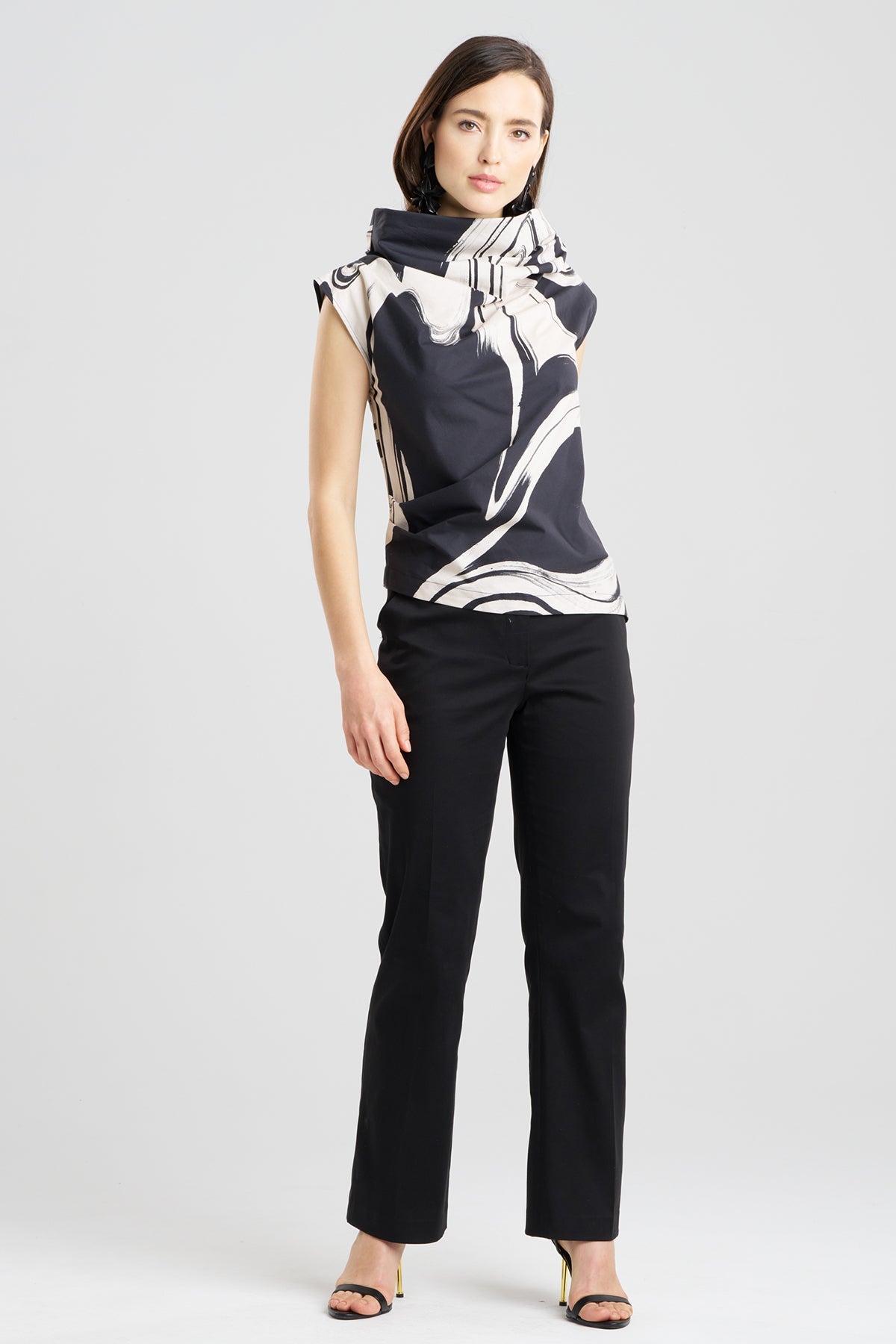 Kaze Cotton Asymmetric Funnel Neck Top Black Natori