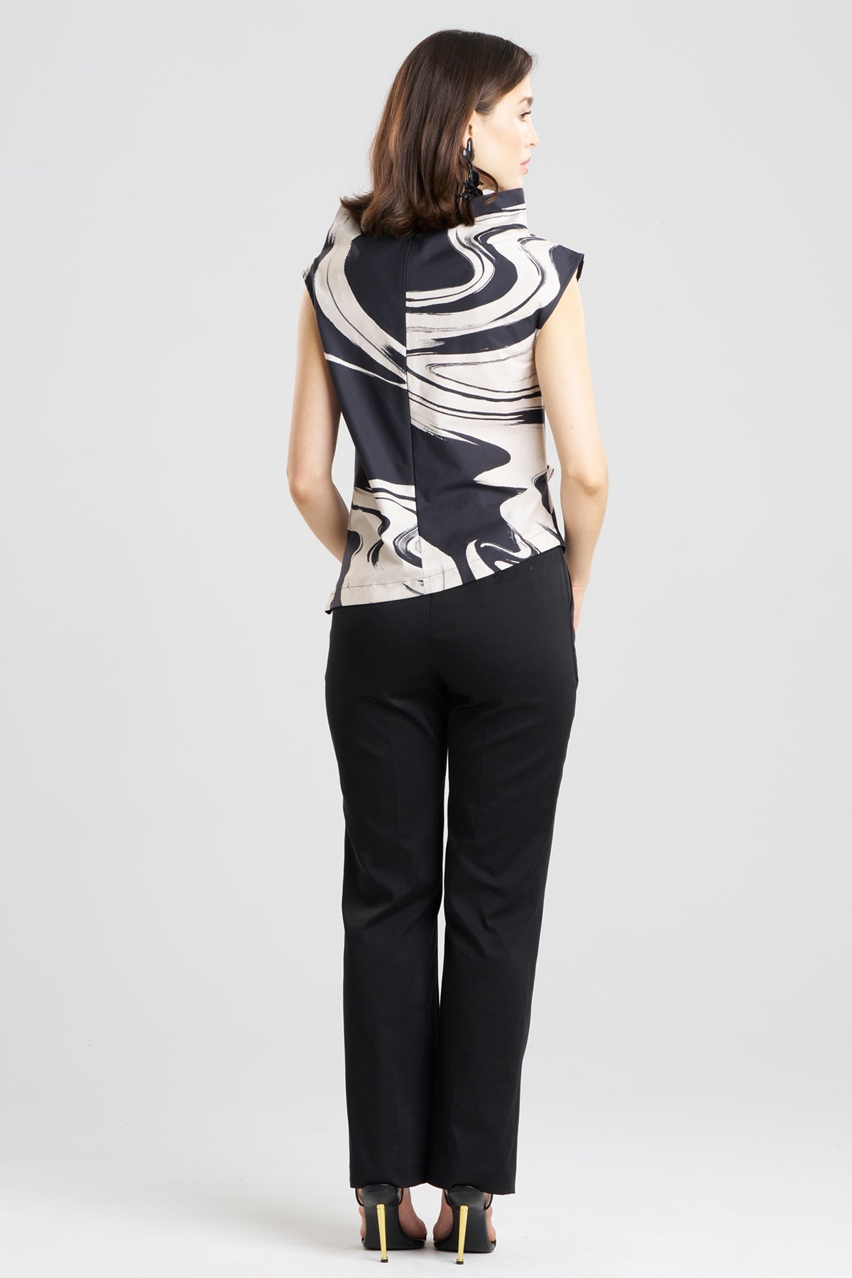 Kaze Cotton Asymmetric Funnel Neck Top Black Natori
