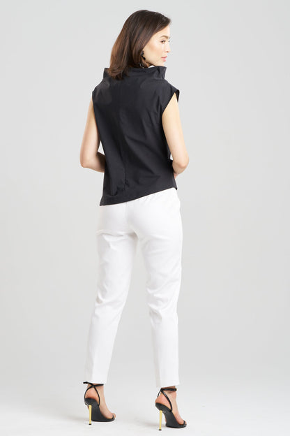 Tech Cotton Taffeta Asymmetric Funnel Neck Top Black Natori