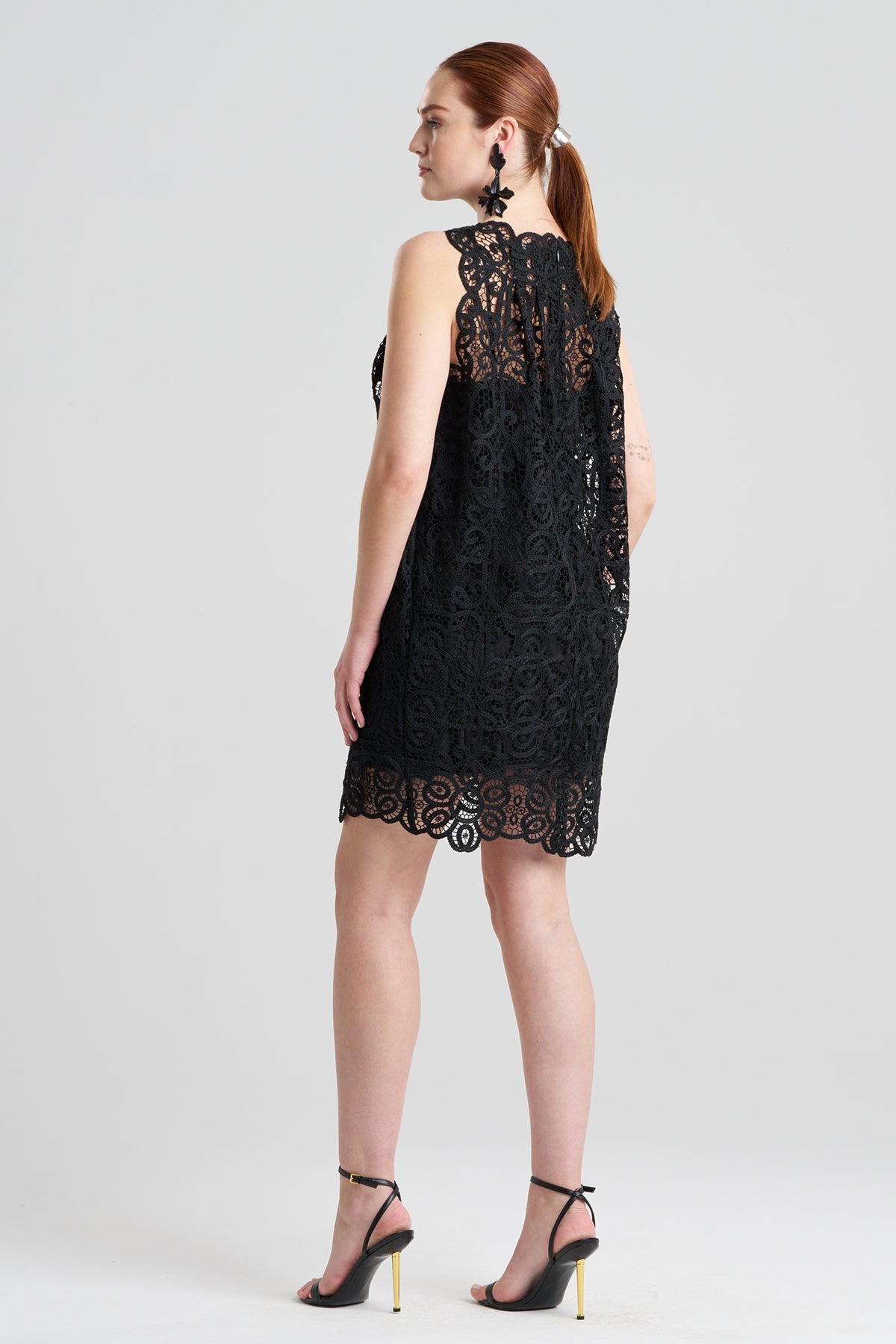 Raffia Lace Shift Dress Black Natori