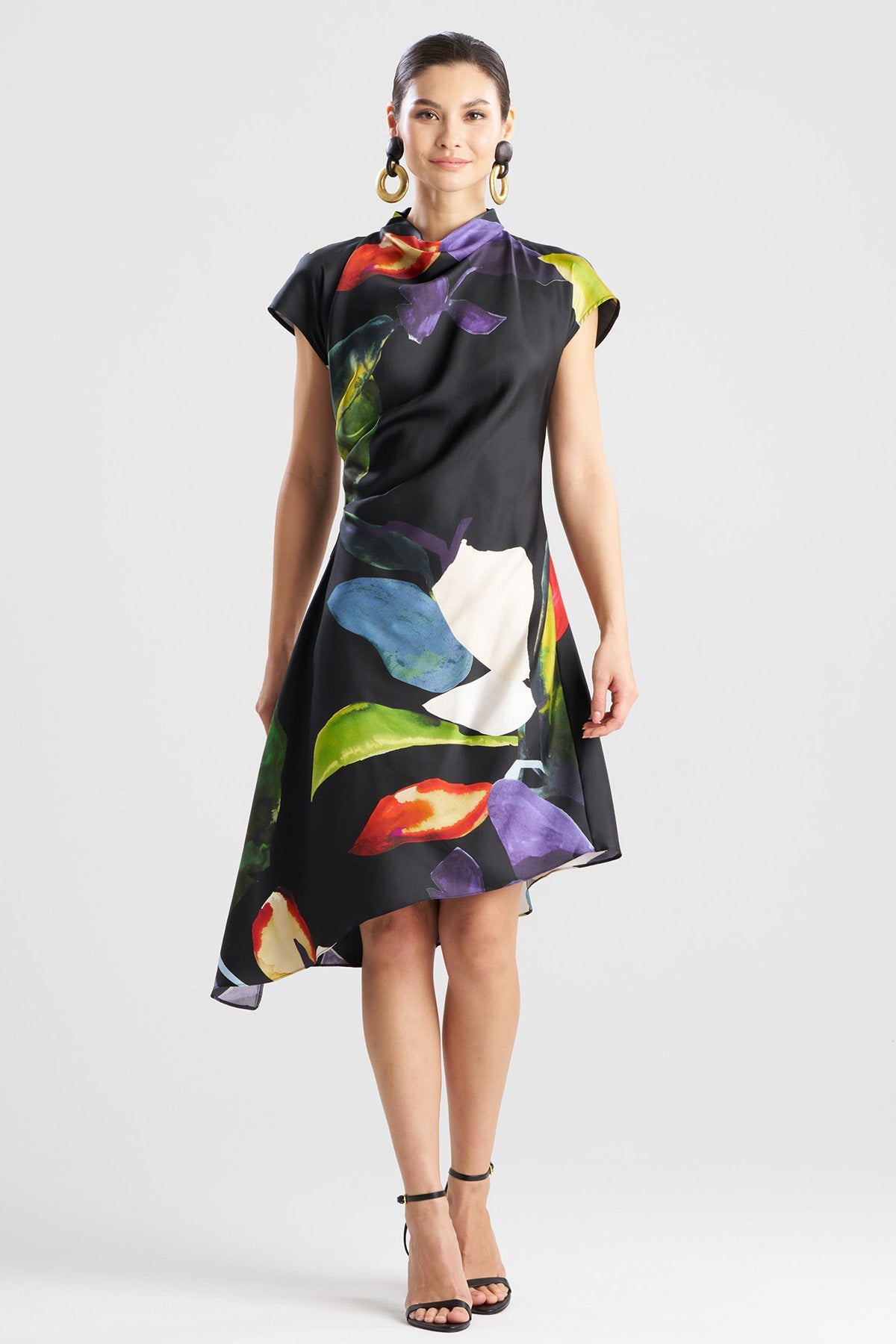 Yoru Silk Twill Asymmetric Dress Black Deep Orchid Natori