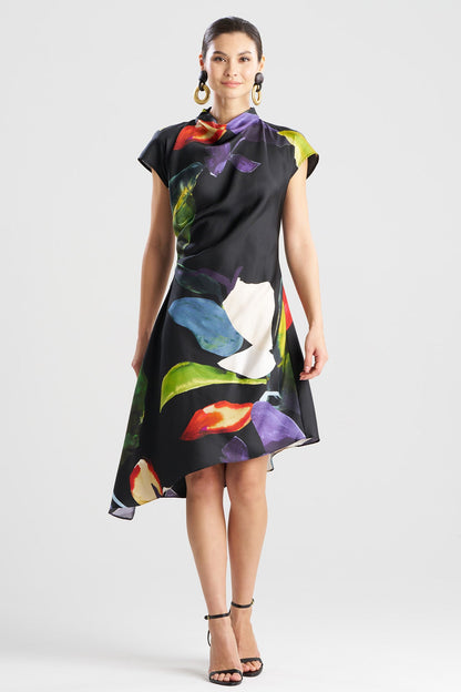 Yoru Silk Twill Asymmetric Dress Black Deep Orchid Natori