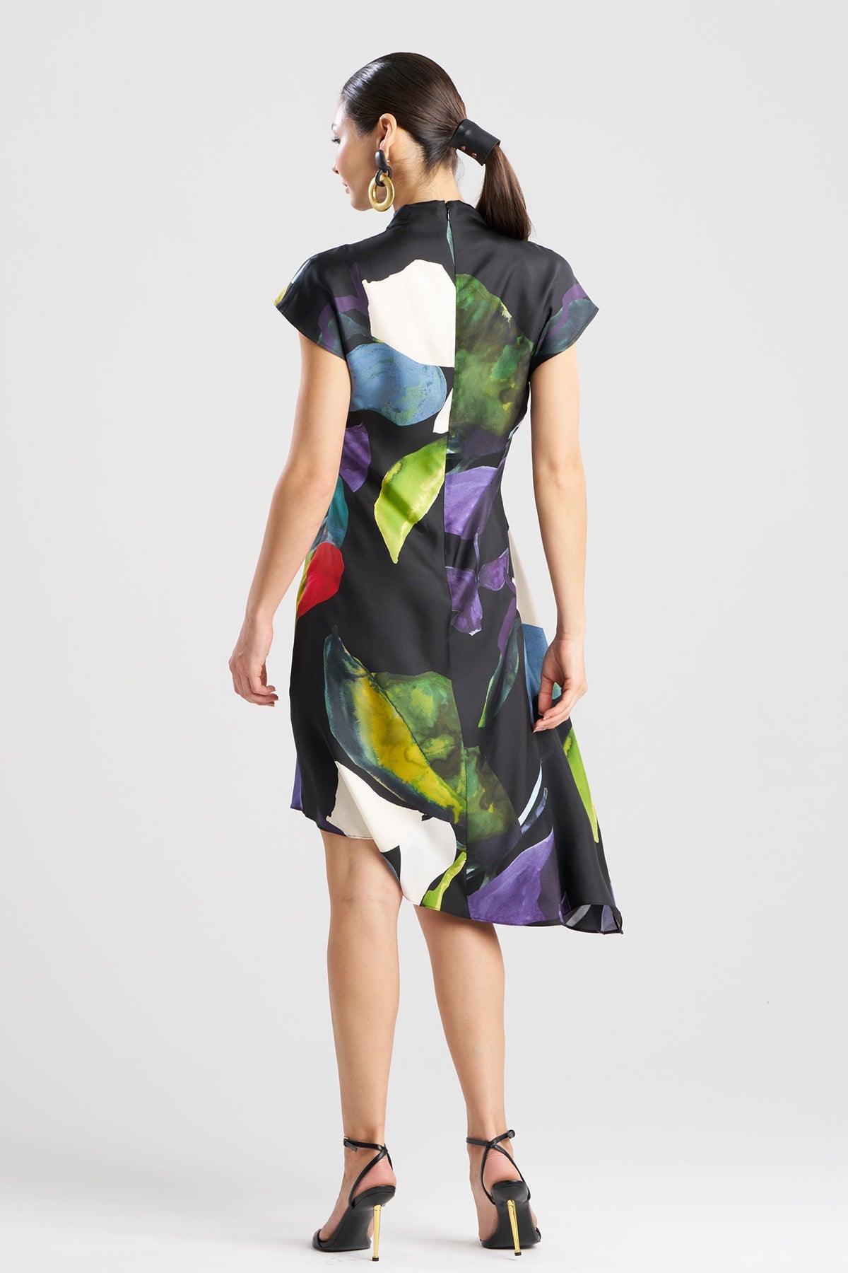 Yoru Silk Twill Asymmetric Dress Black Deep Orchid Natori