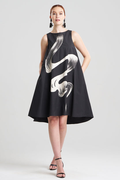 Tech Cotton Taffeta Asymmetric Dress Black Natori