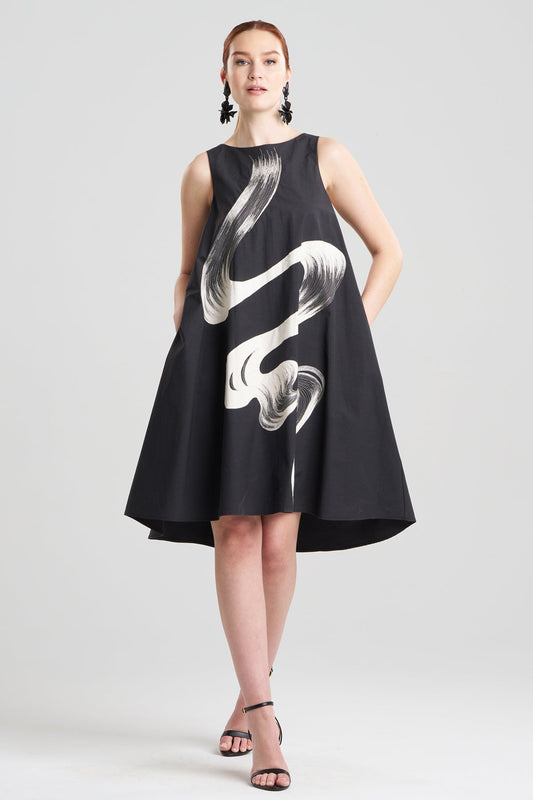 Tech Cotton Taffeta Asymmetric Dress Black Natori