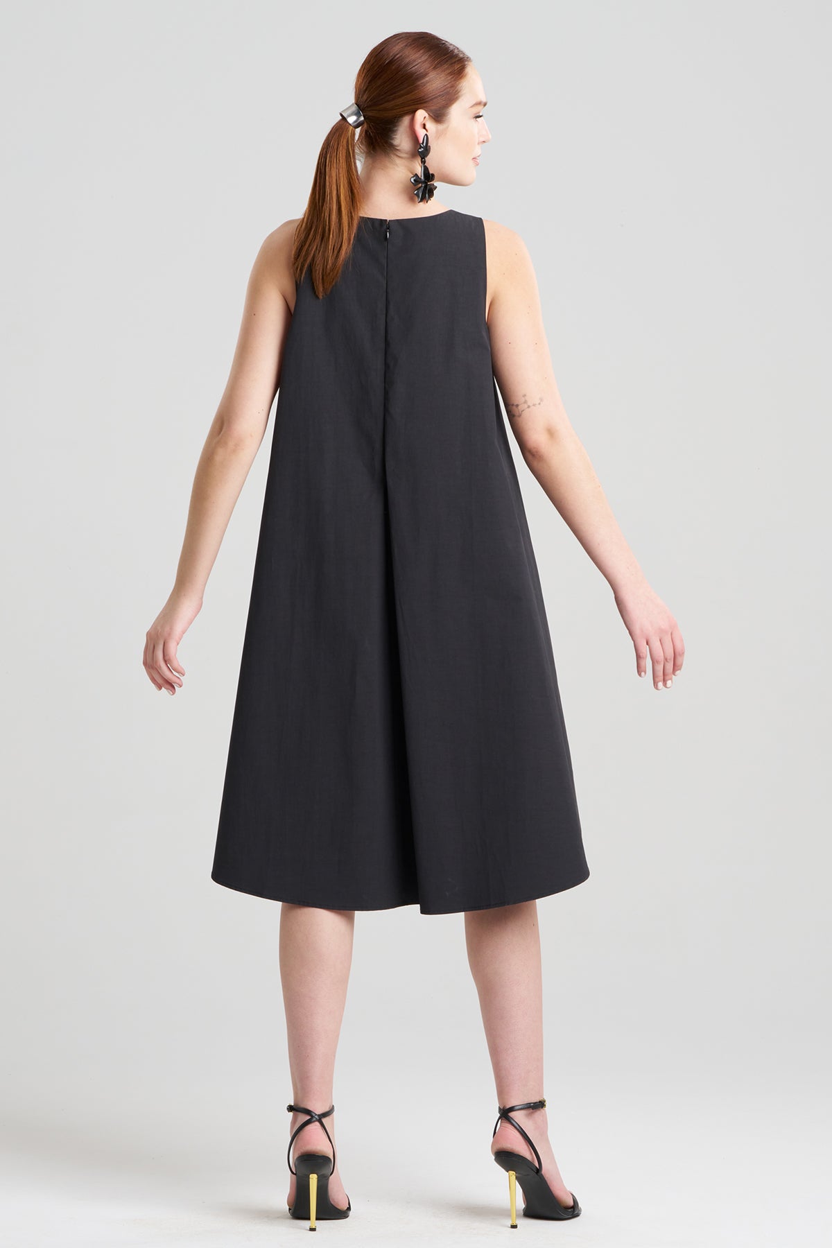 Tech Cotton Taffeta Asymmetric Dress Black Natori