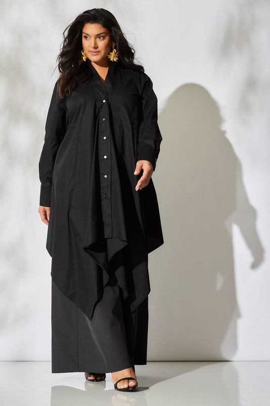 Cotton Poplin Handkerchief Tunic Black Natori