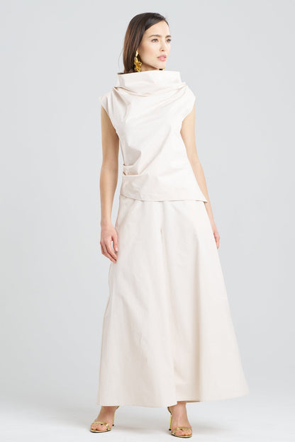 Tech Cotton Taffeta Asymmetric Funnel Neck Top Ivory Natori