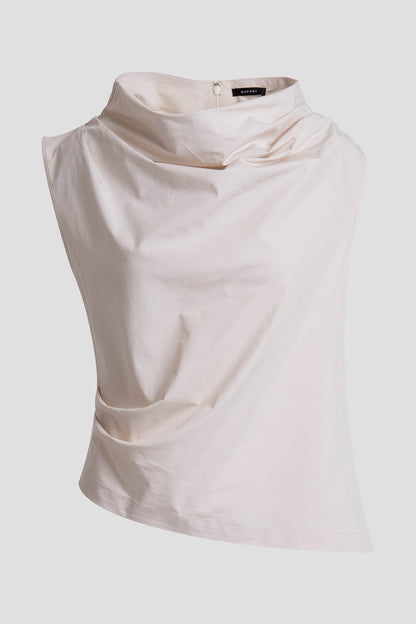 Tech Cotton Taffeta Asymmetric Funnel Neck Top Ivory Natori