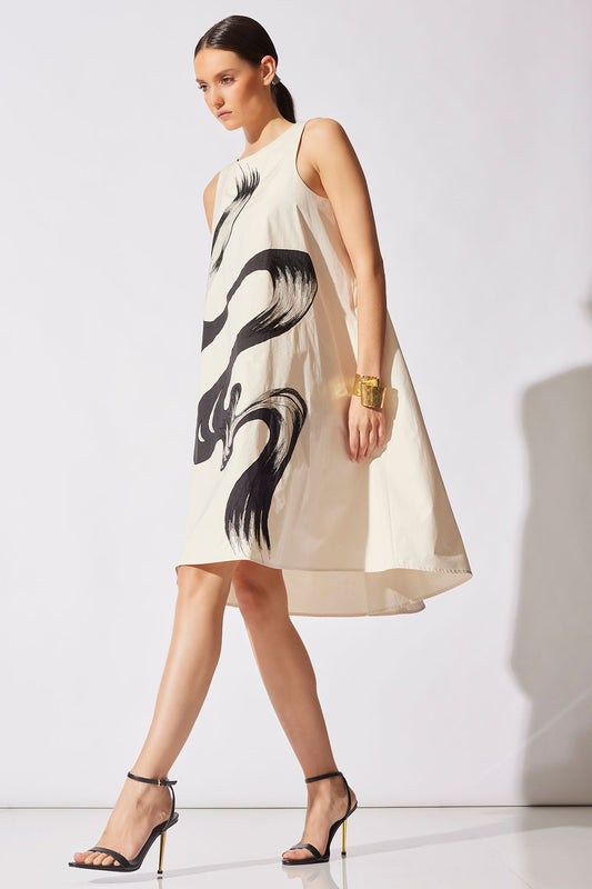 Tech Cotton Taffeta Asymmetric Dress Ivory Natori
