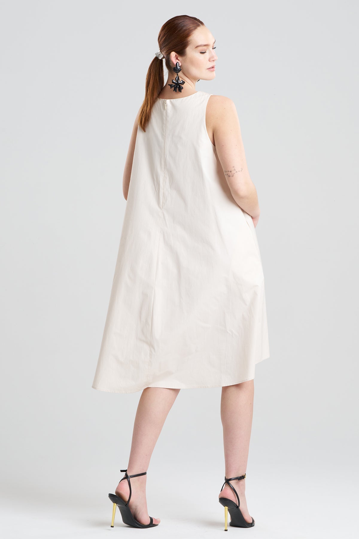 Tech Cotton Taffeta Asymmetric Dress Ivory Natori