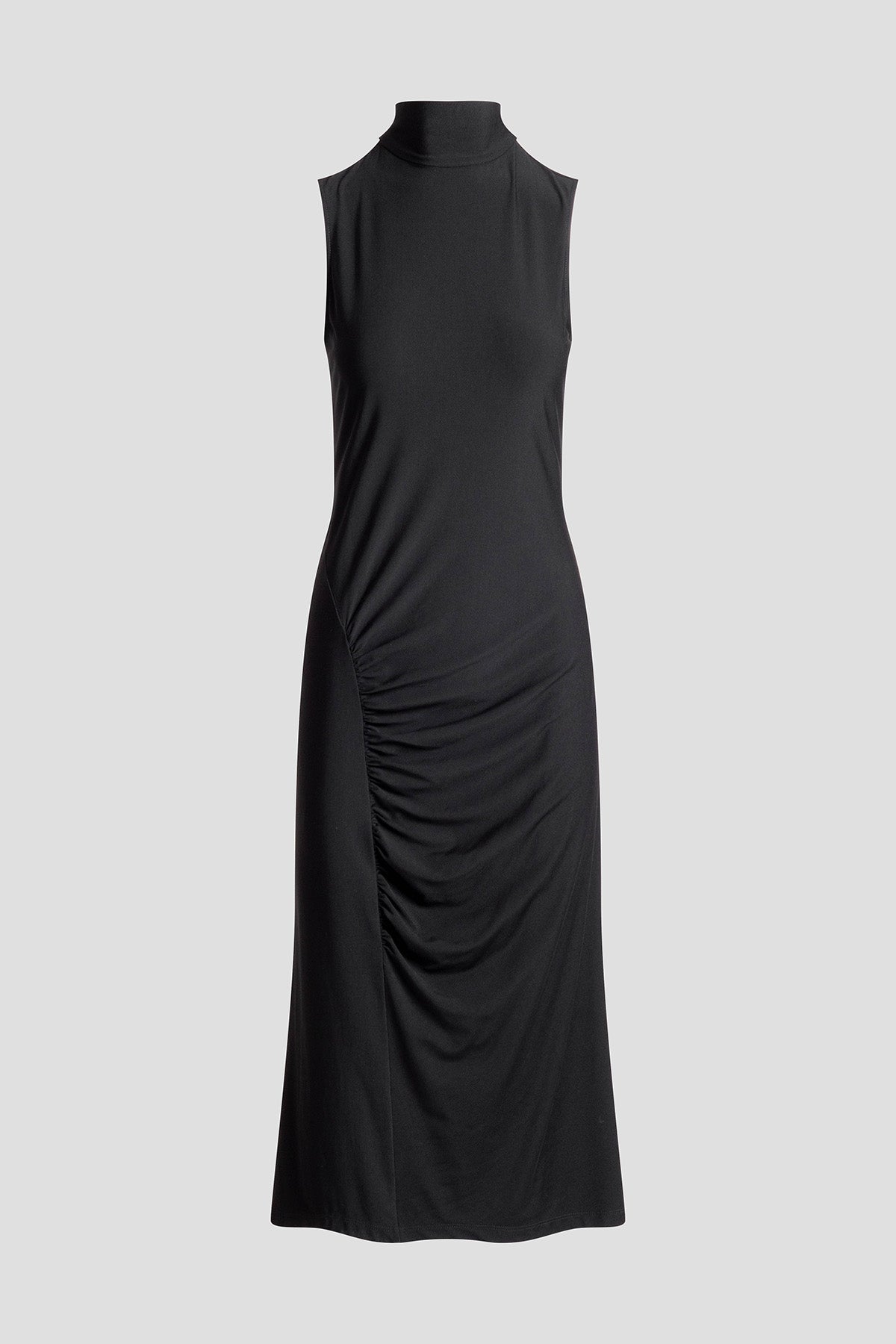 Crepe Knit Mock Neck Ruched Dress Black Natori