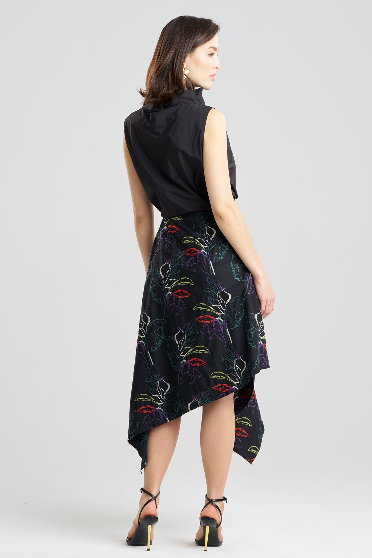 Yoru Embroidered Cotton Poplin Origami Asymmetric Skirt Black Deep Orchid Natori
