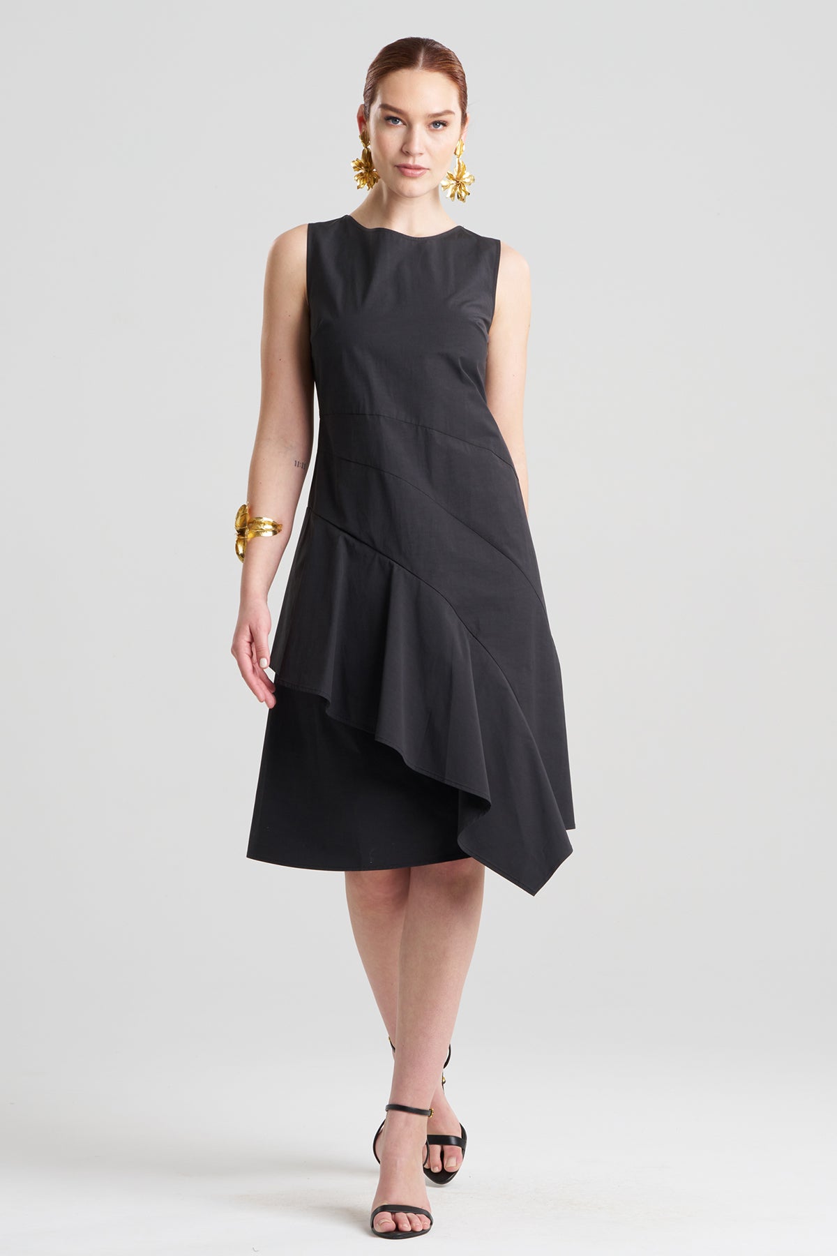 Tech Cotton Taffeta Asymmetric Origami Dress Black Natori
