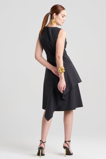 Tech Cotton Taffeta Asymmetric Origami Dress Black Natori