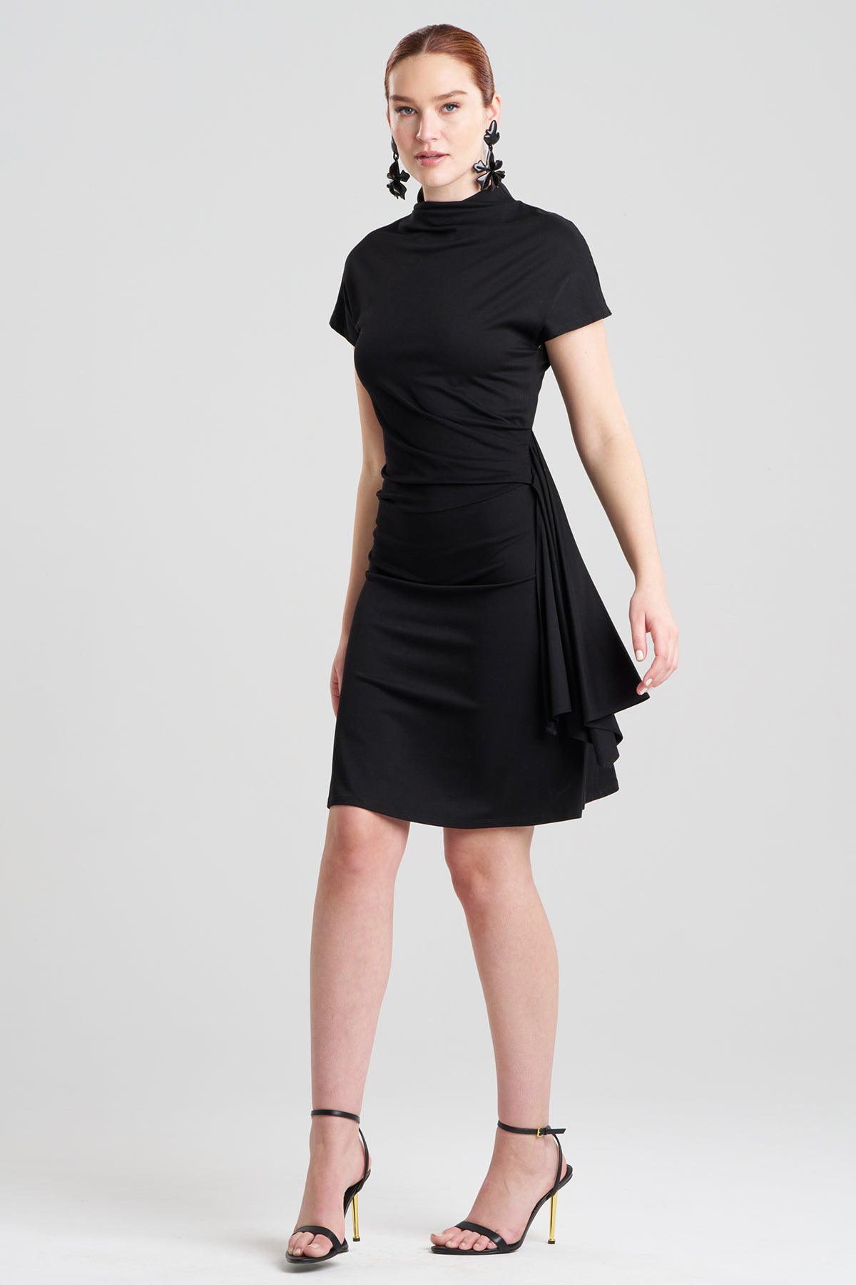 Crepe Knit Cascade Dress Black Natori