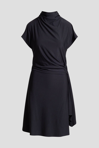 Crepe Knit Cascade Dress Black Natori