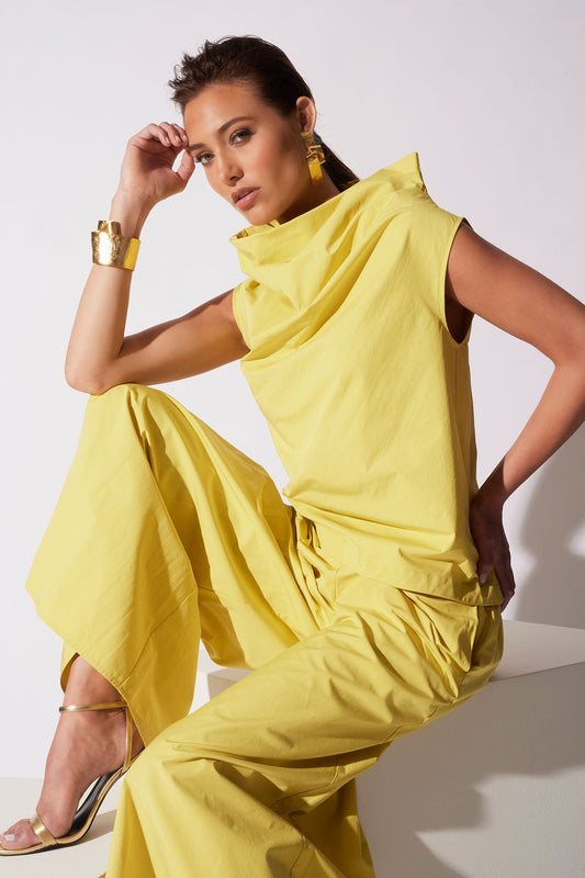 Tech Cotton Taffeta Asymmetric Funnel Neck Top Lemon Natori