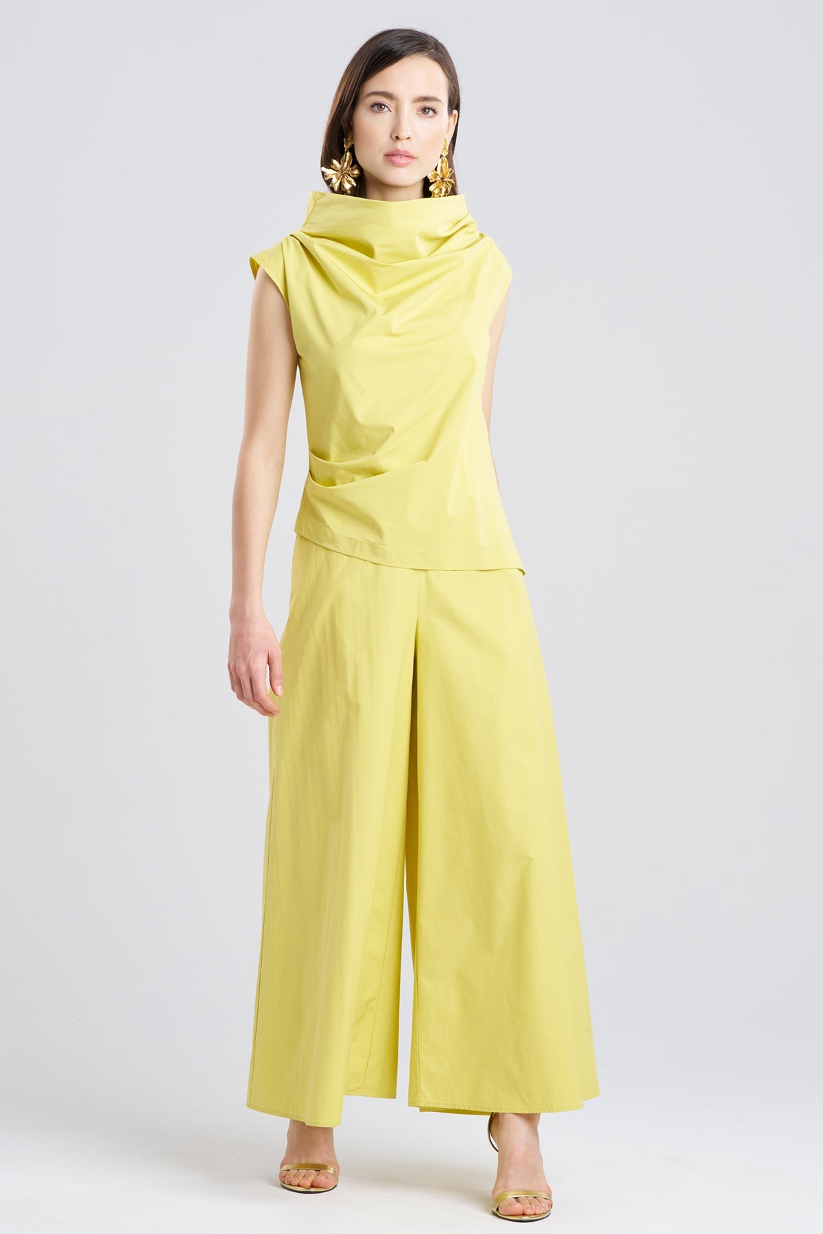 Tech Cotton Taffeta Asymmetric Funnel Neck Top Lemon Natori