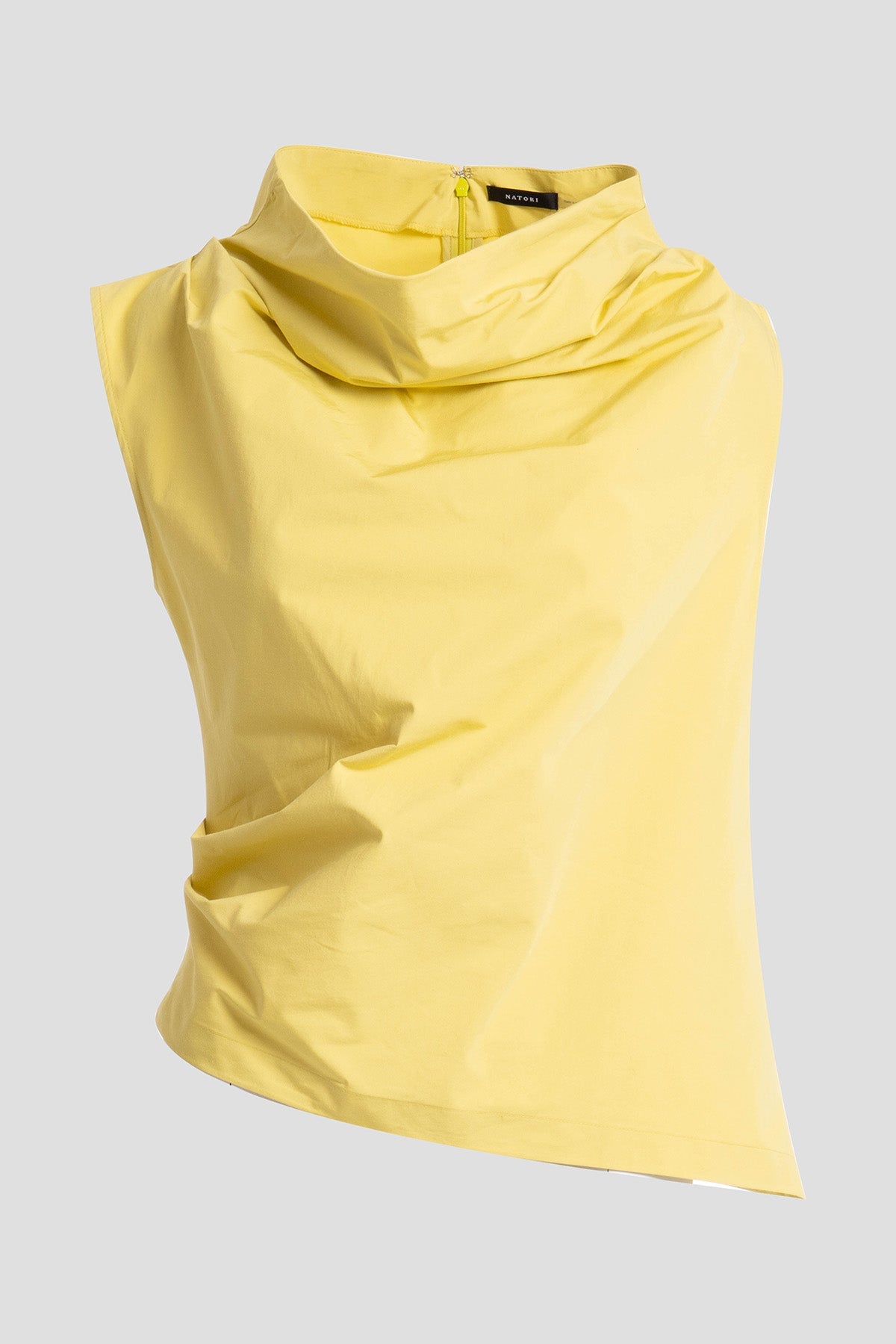 Tech Cotton Taffeta Asymmetric Funnel Neck Top Lemon Natori