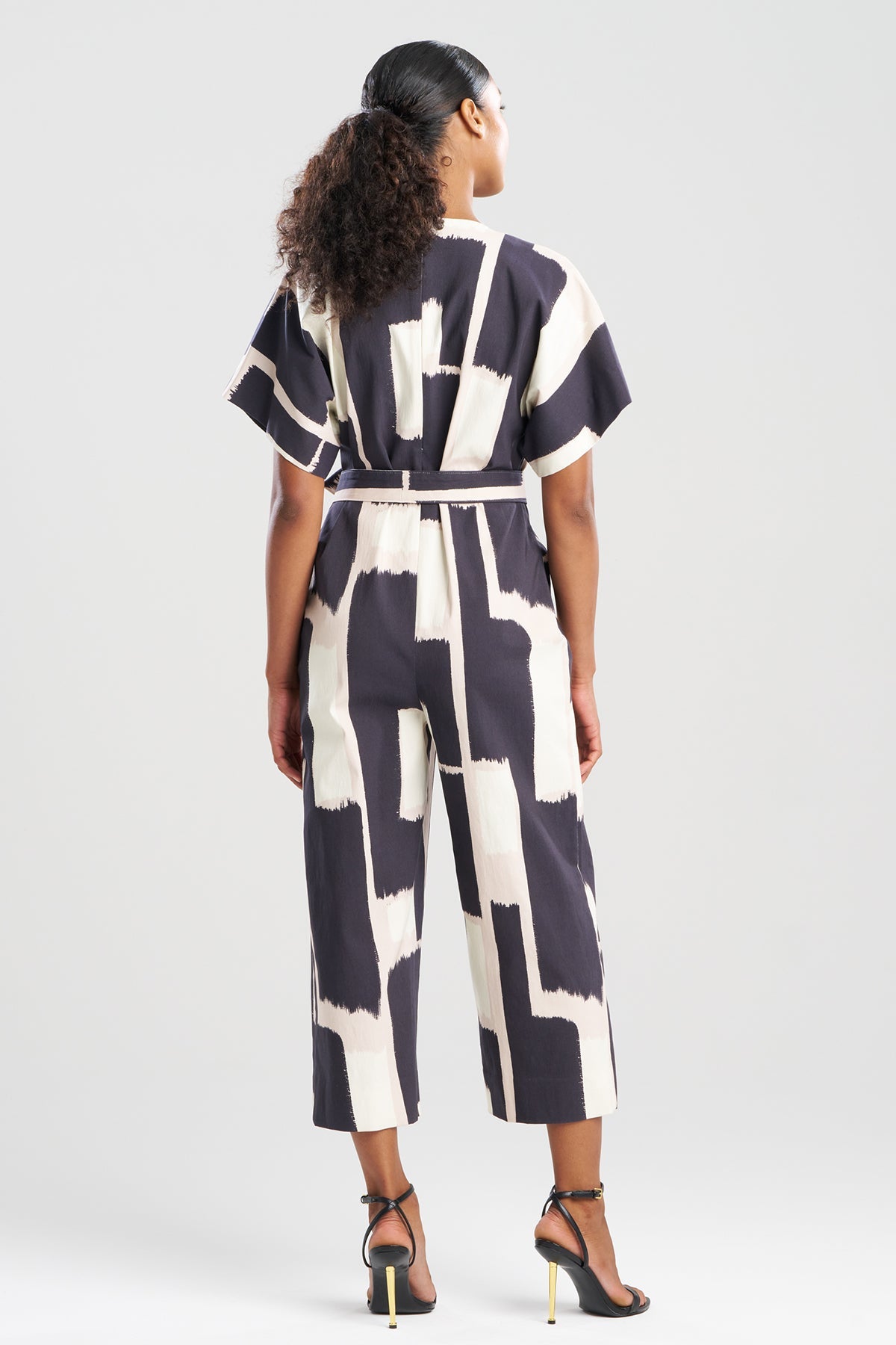 Painted Block Woven V-Neck Jumpsuit Natural/Black Natori