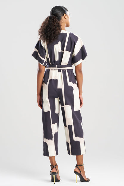 Painted Block Woven V-Neck Jumpsuit Natural/Black Natori