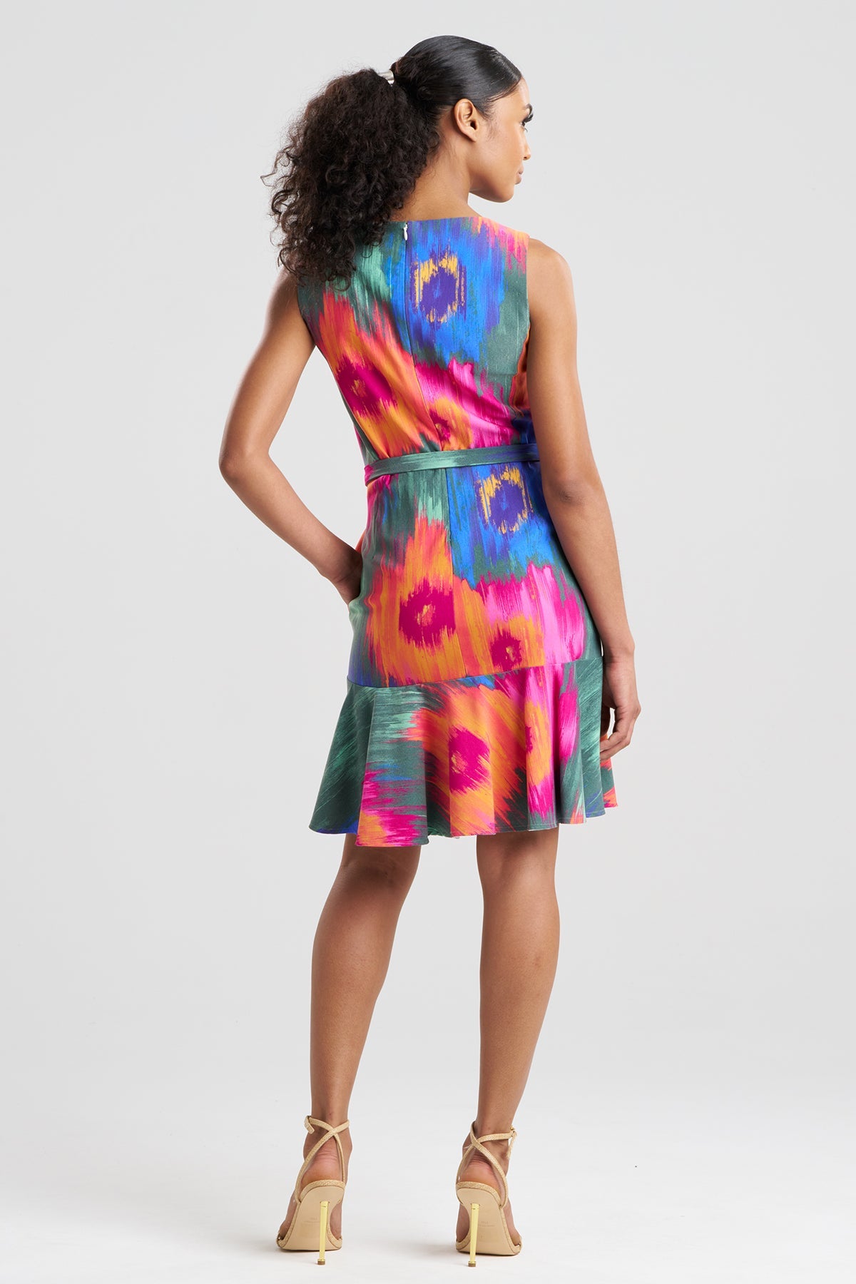 Multi Floral Belted Ruffle Dress Multi Natori