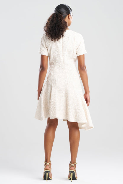 Pebbled Jacquard Short Sleeve Flounce Dress Sandstone Natori