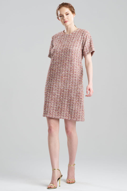 Tweed Short Sleeve Shift Dress Multi Natori