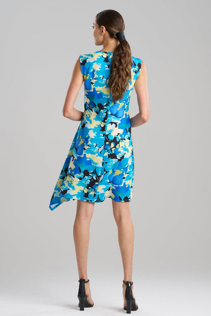 Bright Floral Side Drape Dress Blue Natori