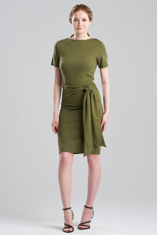Ponte Knit Front Tie Sheath Dress Olive Natori