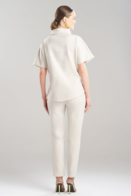 Techno Crepe Funnel Neck High Low Top Pearl Natori