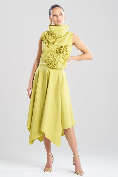 Tech Cotton Taffeta Embroidered Funnel Neck Top Chartreuse Natori