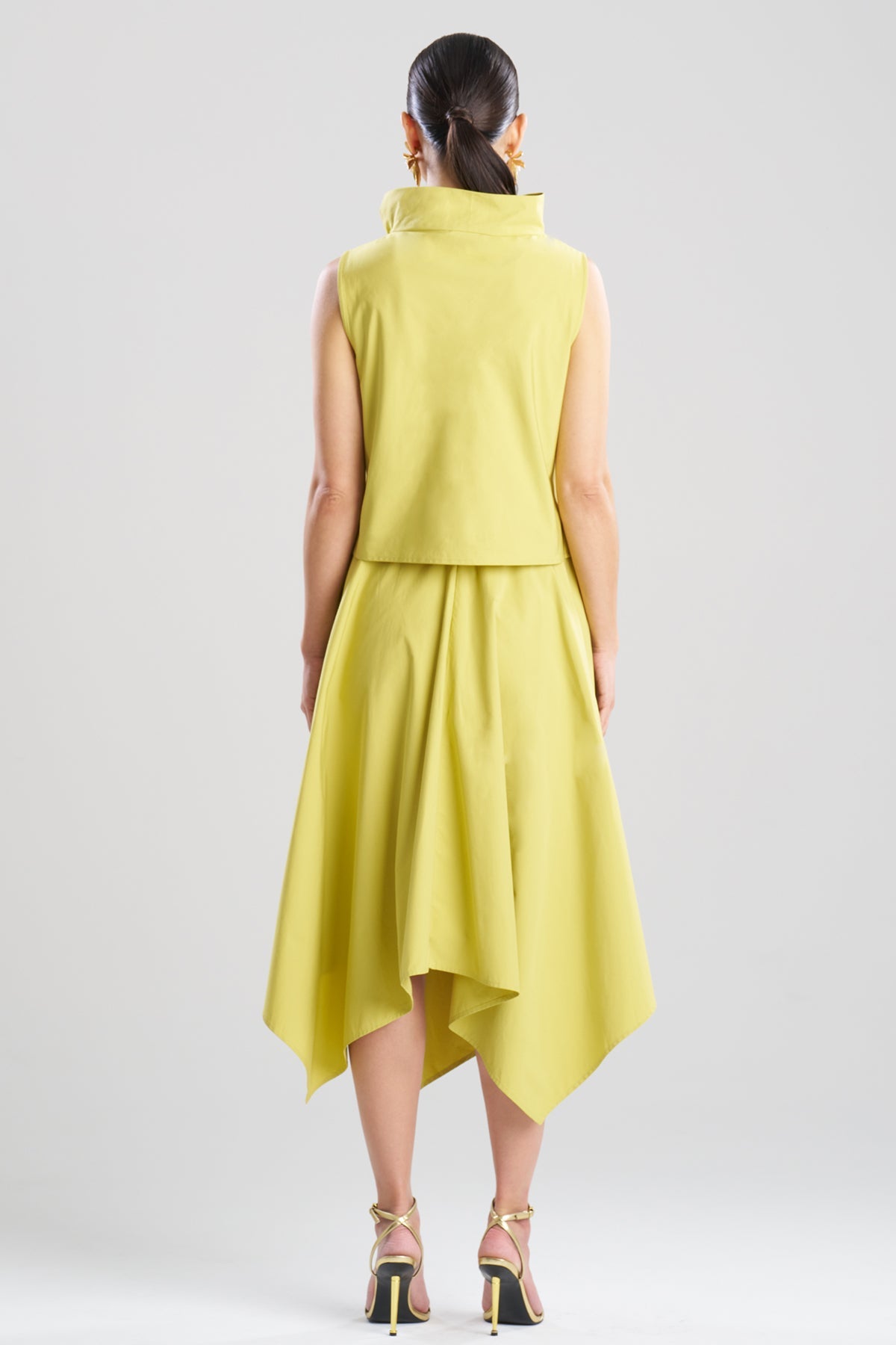 Tech Cotton Taffeta Embroidered Funnel Neck Top Chartreuse Natori