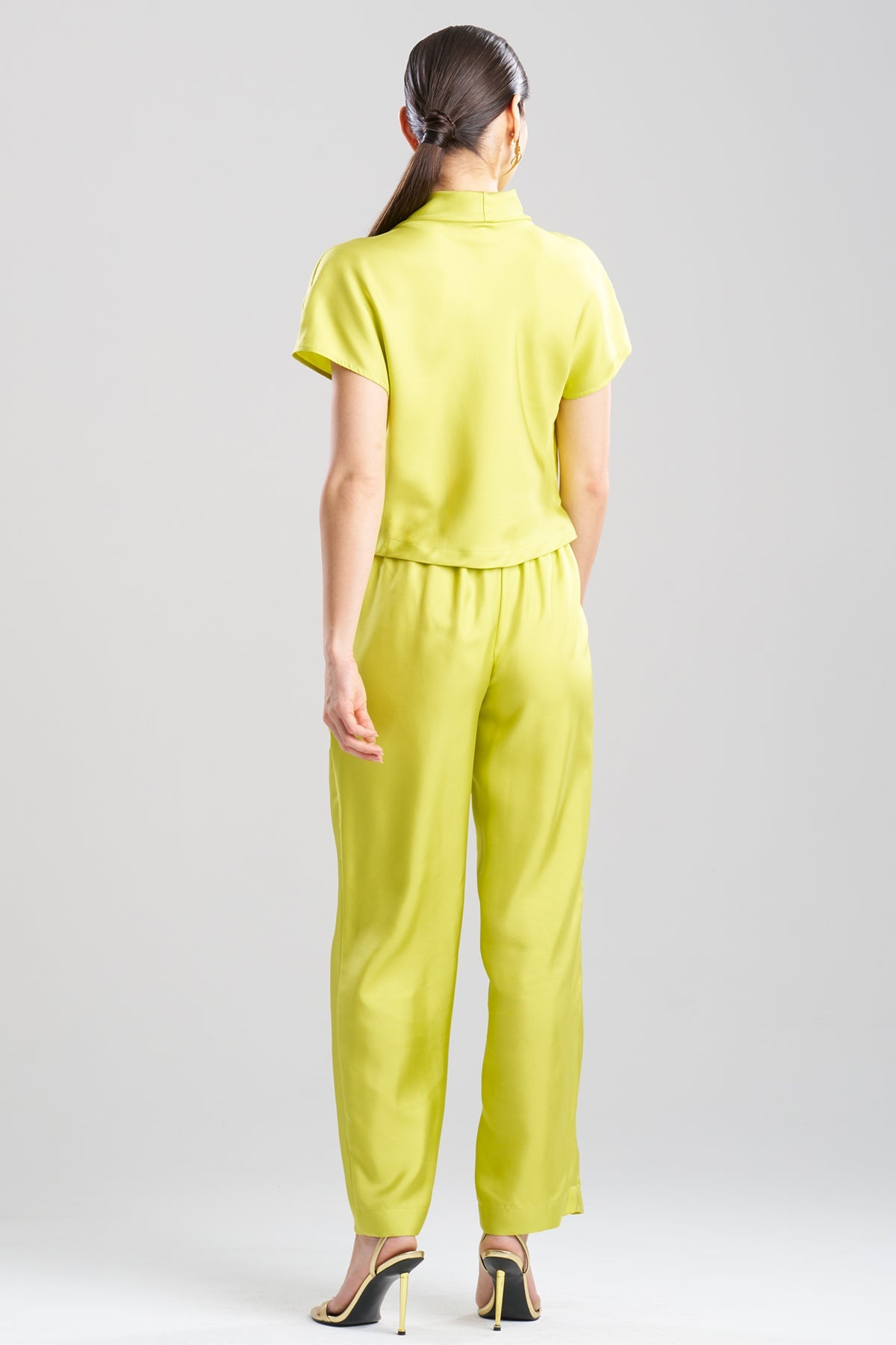 Solid Silk Twill Cowl Neck Top Chartreuse Natori