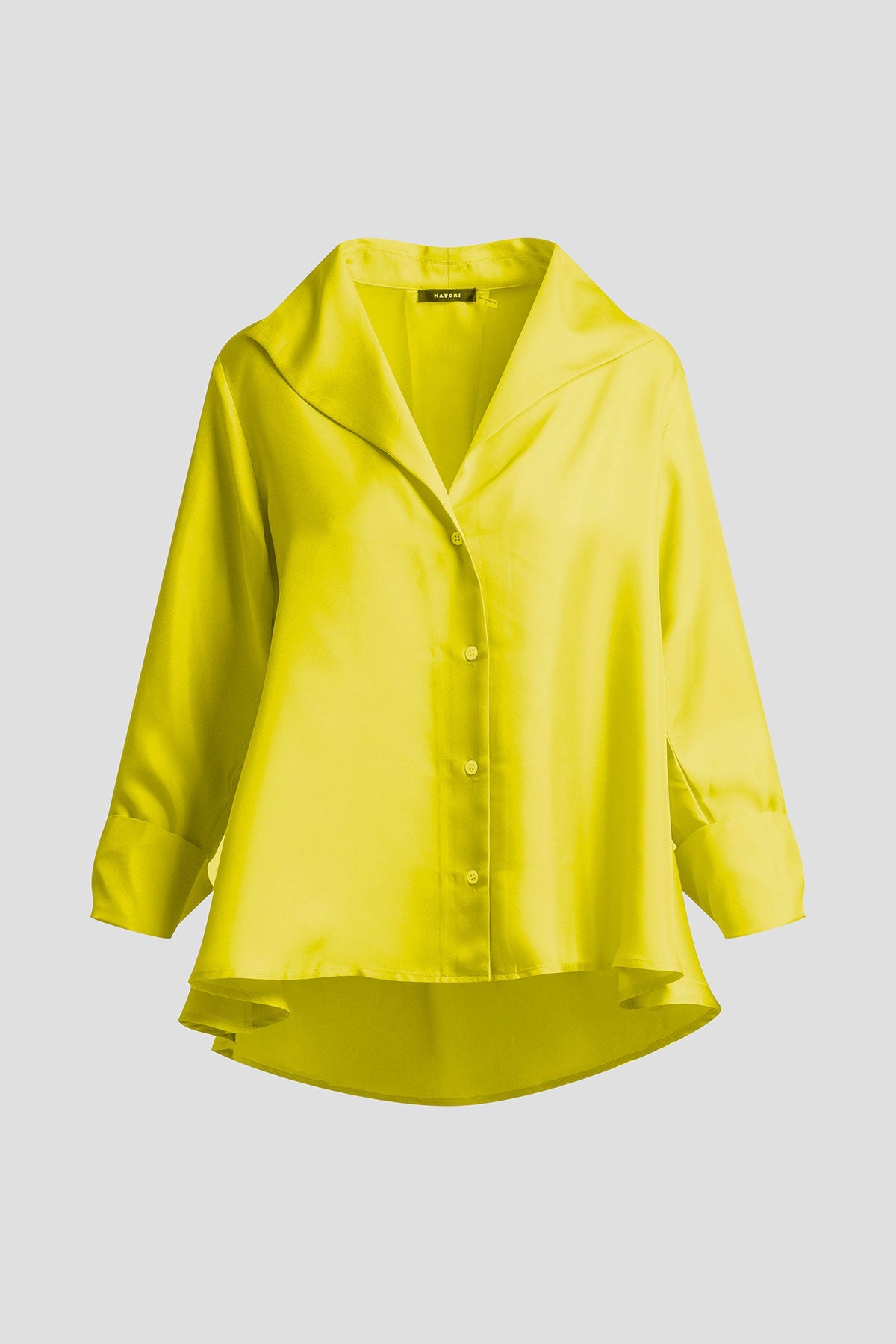 Solid Silk Twill Button Down Trapeze Shirt Chartreuse Natori