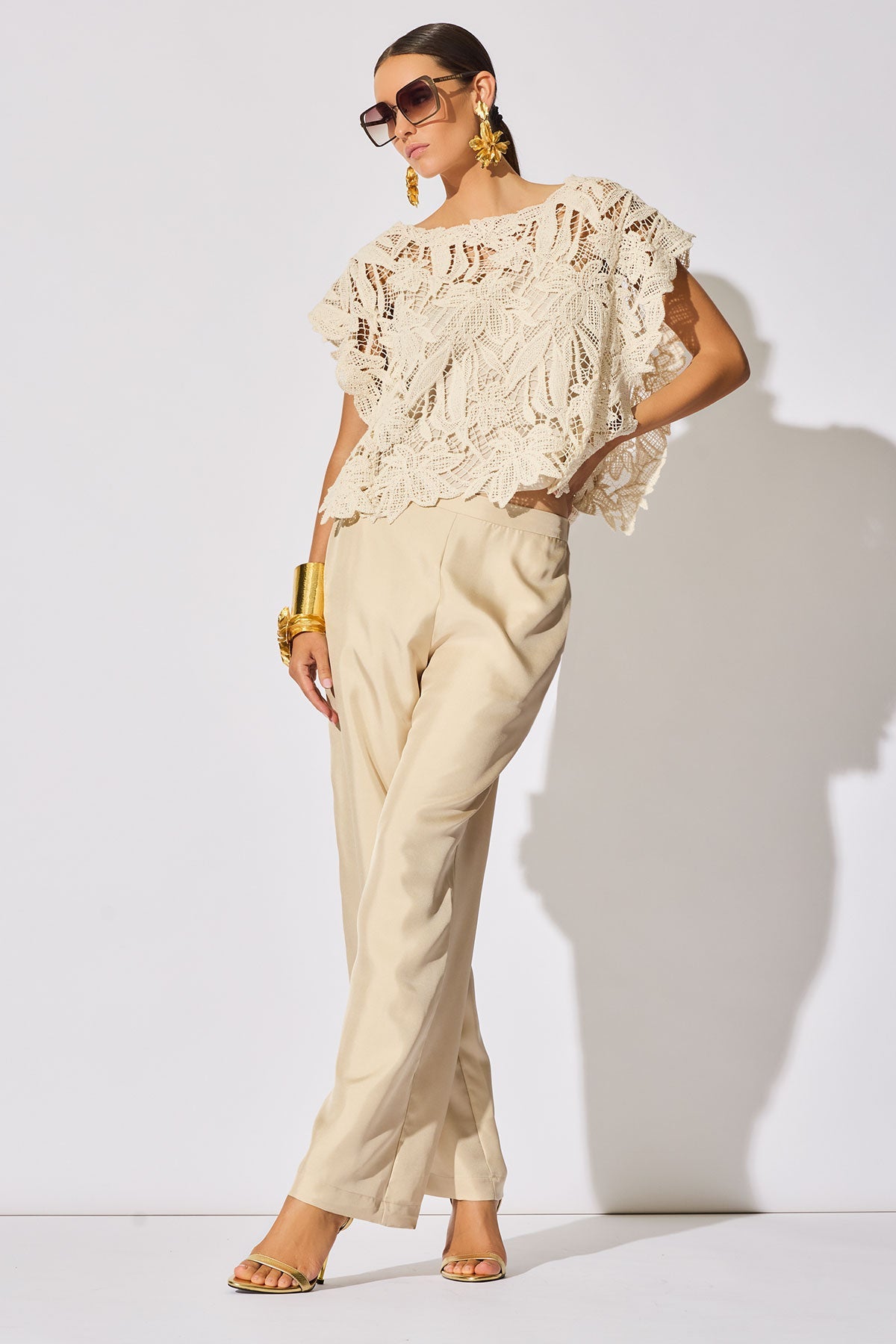 Crochet Lace Cotton Square Top Parchment Natori
