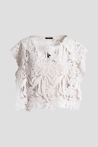Crochet Lace Cotton Square Top Parchment Natori