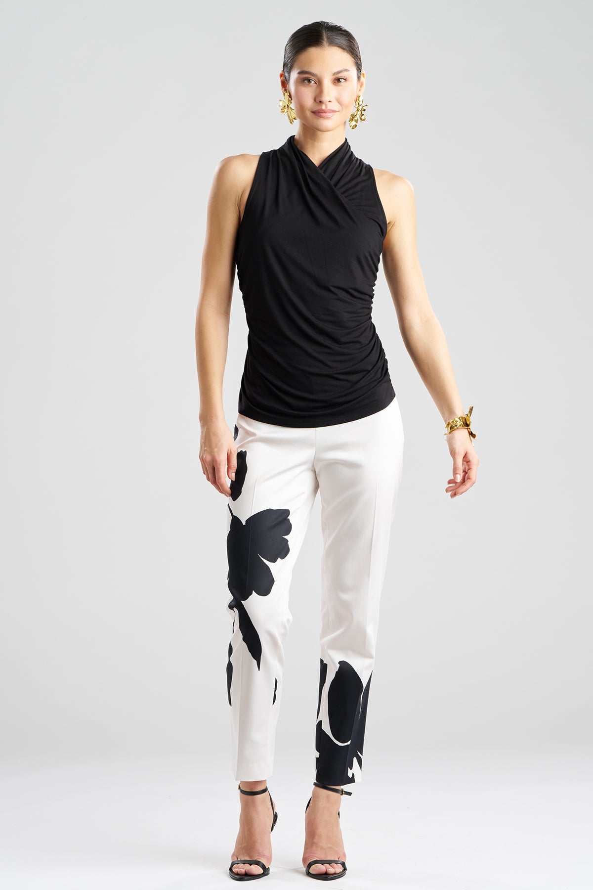 Feather Lightweight Knit Twist Neck Top Black Natori
