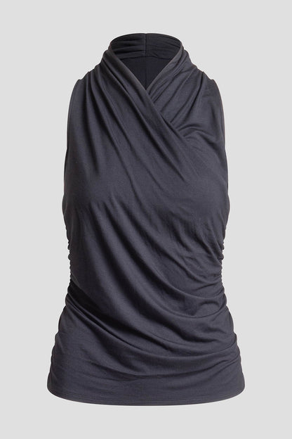 Feather Lightweight Knit Twist Neck Top Black Natori